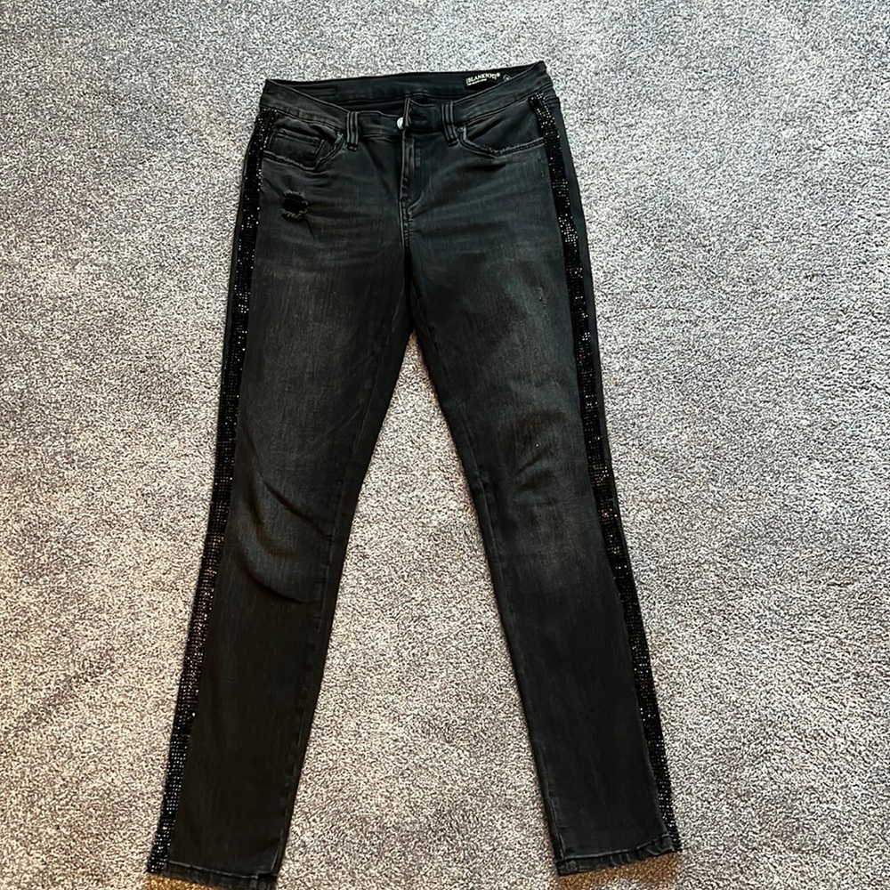 Blank NYC Black cropped jeans with side embellishment